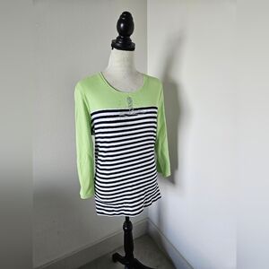 🌴Striped Green and Black cottonTop Kim Rogers size large NWOT 🌴🌴